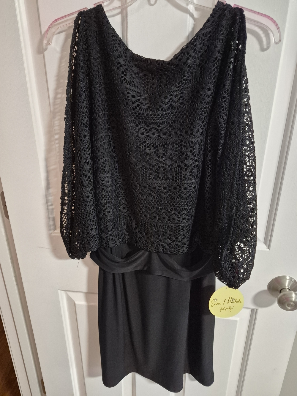 NWT Emma & Michele Black Crochet Overlay Long Sleeve Dress SIZE MEDIUM
